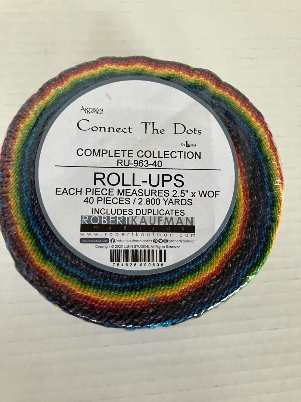 Robert Kaufman Connect The Dots Rainbow Roll-Ups - Multicolor Jelly Roll 40 pc